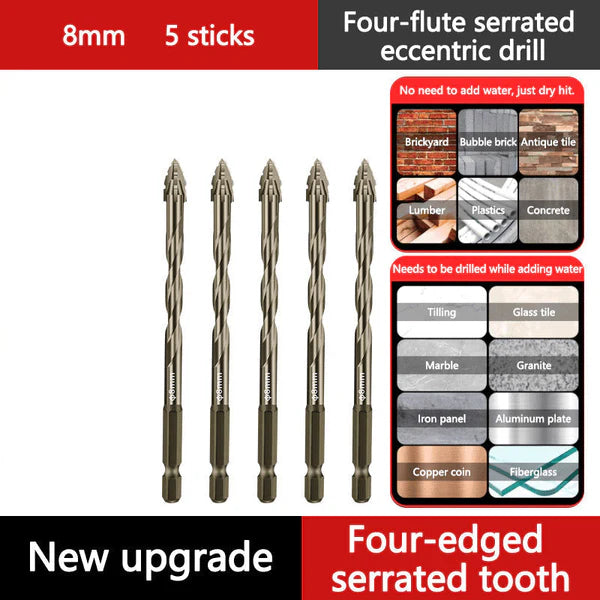 High strength 4 -Flute Serrated Eccentric Drill Bit Kit
