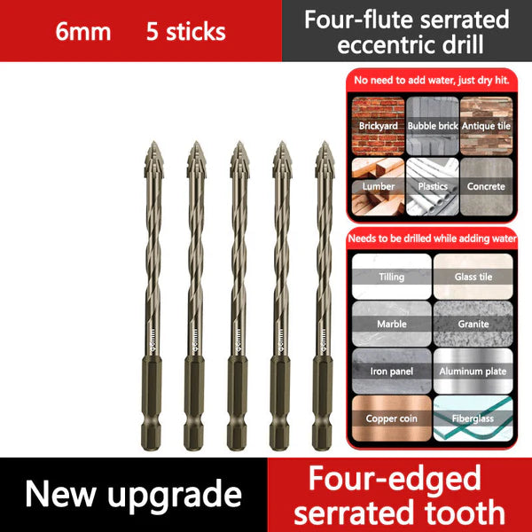 High strength 4 -Flute Serrated Eccentric Drill Bit Kit