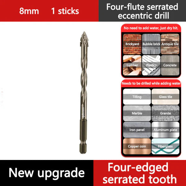 High strength 4 -Flute Serrated Eccentric Drill Bit Kit