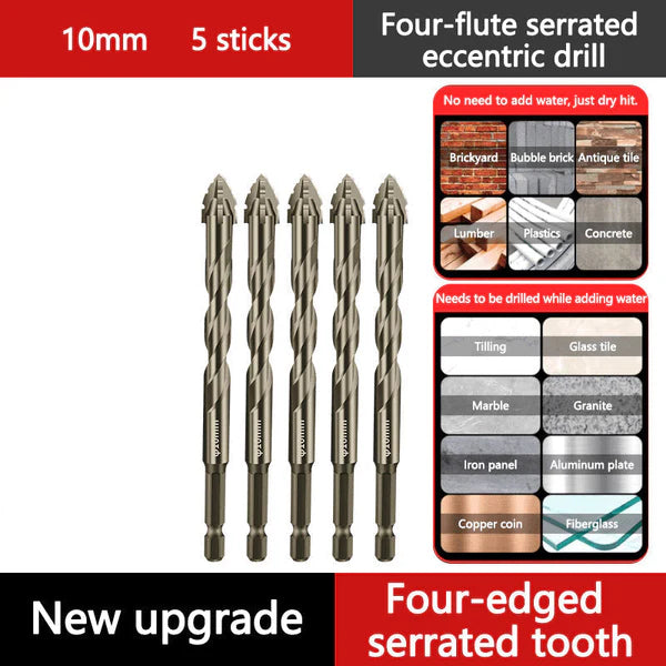 High strength 4 -Flute Serrated Eccentric Drill Bit Kit