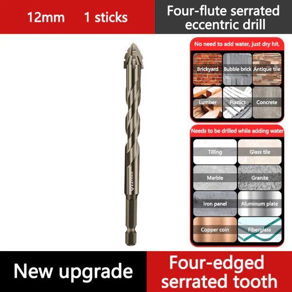 High strength 4 -Flute Serrated Eccentric Drill Bit Kit