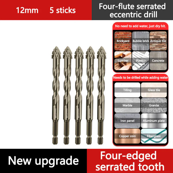 High strength 4 -Flute Serrated Eccentric Drill Bit Kit